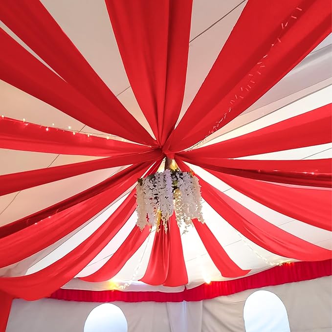 6 Panels Red Ceiling Drapes for Wedding 5ftx20ft Chiffon Fabric Arch Draping by REWOMC