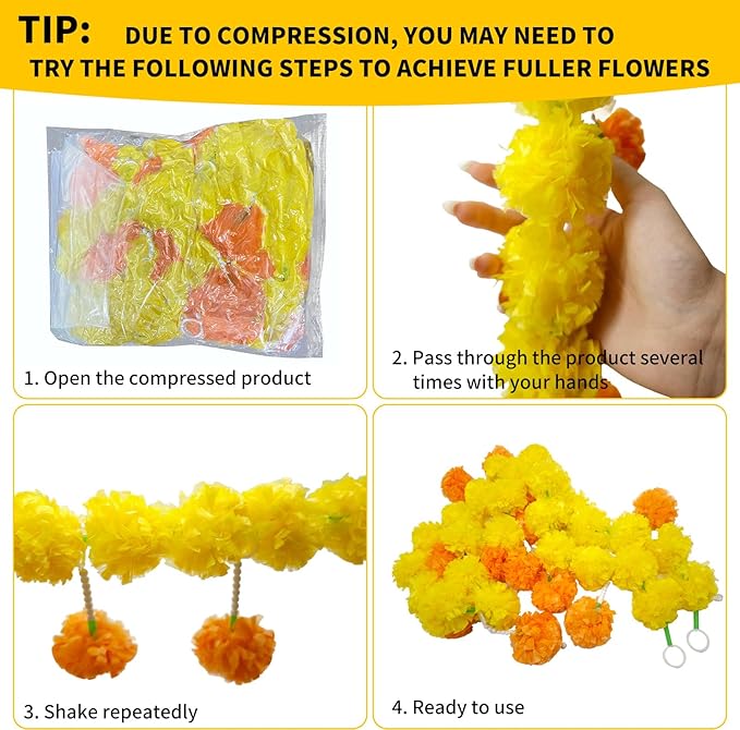5 Pcs Marigold Garland Diwali Decor Artificial Flowers, 4.5 Feet Artificial - Image 4
