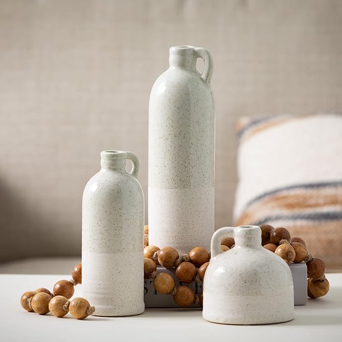 Sullivans Modern Farmhouse Distressed Two-Toned White Small Ceramic Jug Set of - Image 3