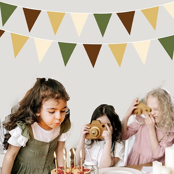 32Ft Woodland Party Decorations Olive Green Tan Brown Cream Neutral Triangle - Image 4