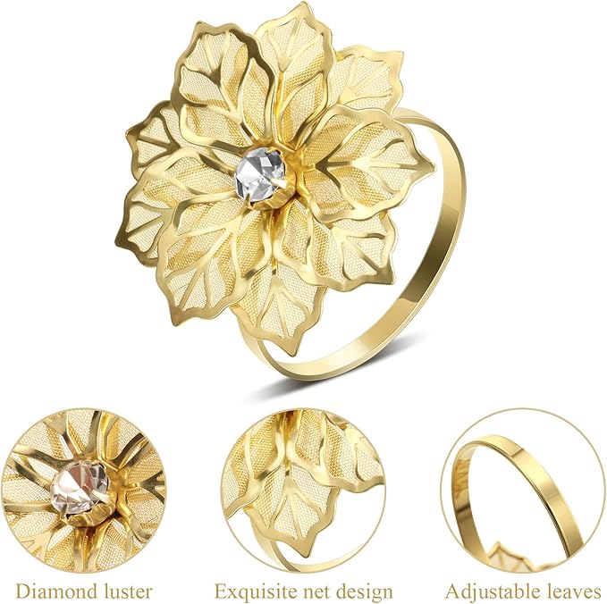 Hotop 12 Pcs Hollow Out Flower Napkin Rings Fall Napkin Ring Holder Metal - Image 4