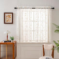 VISIONTEX Sheer Voile Curtains, Decorative Beige Leaves Embroidery Faux Linen by VISIONTEX