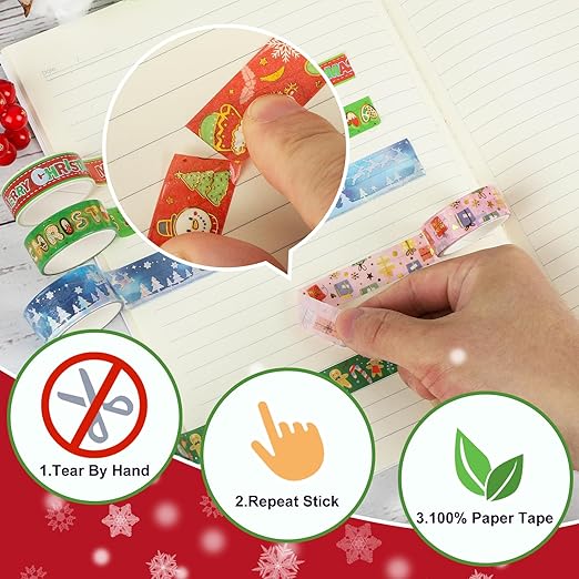 16 Rolls Christmas Washi Tape Holiday Masking Tape Red Green Christmas Wrapping - Image 3