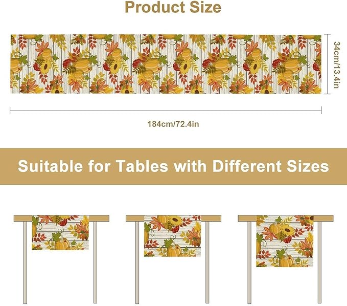 Autumn Table Runner, Seasonal Pumpkins Thanksgiving Kitchen Dining Table - Image 7
