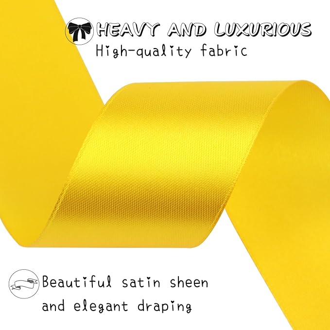 Yellow Solid Satin Ribbon 1-1/2 Inch 50 Yards Solid Polyester Fabric Ribbon - Image 3