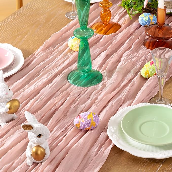 Pink Cheesecloth Table Runner Fall Table Runner Boho Gauze 120 Inches Light - Image 2
