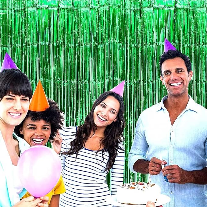 4 Pack Green Foil Fringe Curtain Backdrop, 3.28Ft x 8.2Ft Metallic Tinsel Foil - Image 6