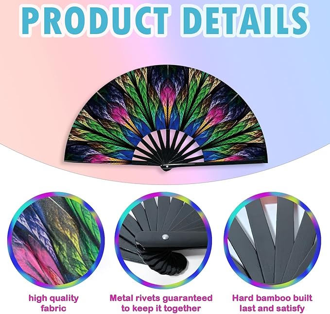 Rave Fan, Large Folding Hand Fan - Image 4