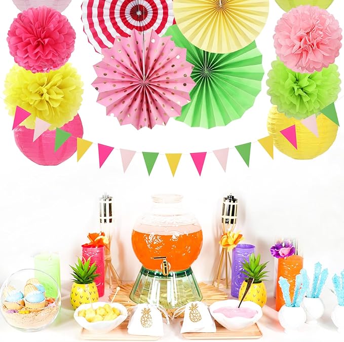 Hawaiian Pink Green-Yellow Party-Decorations - Image 4