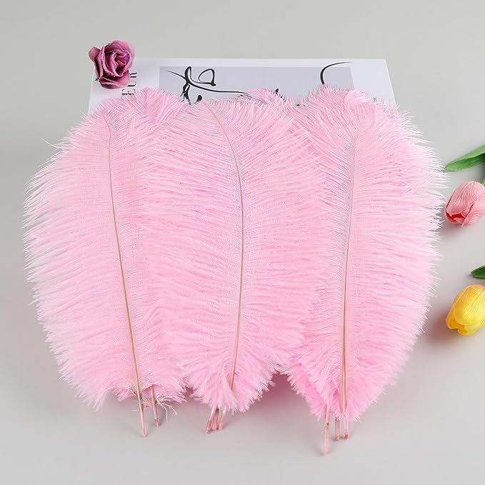 THARAHT Pink Ostrich Feathers 24pcs Natural Bulk 8-10Inch 20cm-25cm - Image 5