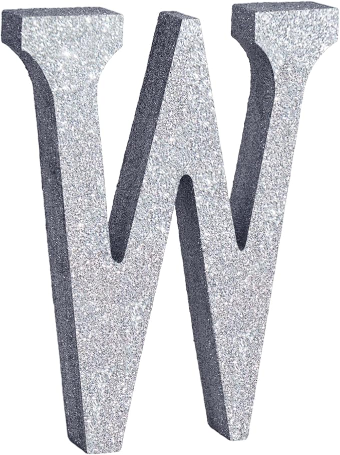 TONIFUL 8 Inch Silver Glitter Letter W Table Centerpiece A-Z Silver Birthday by TONIFUL
