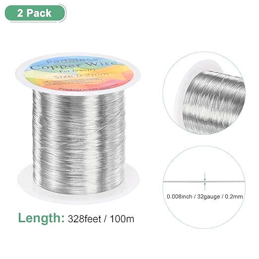 2-Rolls 0.2mm Jewelry Wire, 32 Gauge 328FT Craft Wire Copper Beading Wire - Image 3