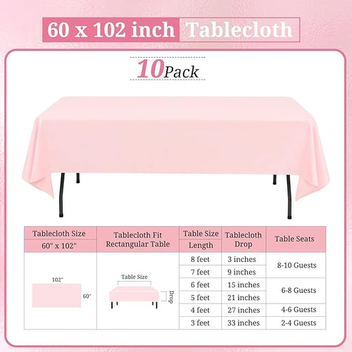 10 Pack Pink Tablecloths for 6ft Rectangle Tables 60 x 102 Inch - Image 2