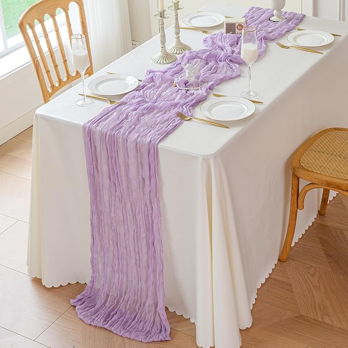 Sioloc 1 Pack Lilac Purple Lavender Cheesecloth Table Runner Fall Autumn Decor - Image 3
