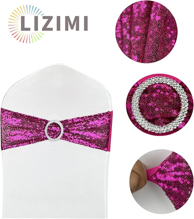 25 Pcs Sequin Chair Sashes Stretch Chair Bands Spandex Polyester Bows - Image 4
