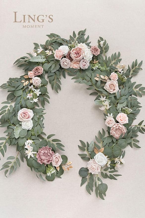 Ling's Moment Flower Garland - 6FT Eucalyptus & Rose - Pink Sweetheart Table - Image 6