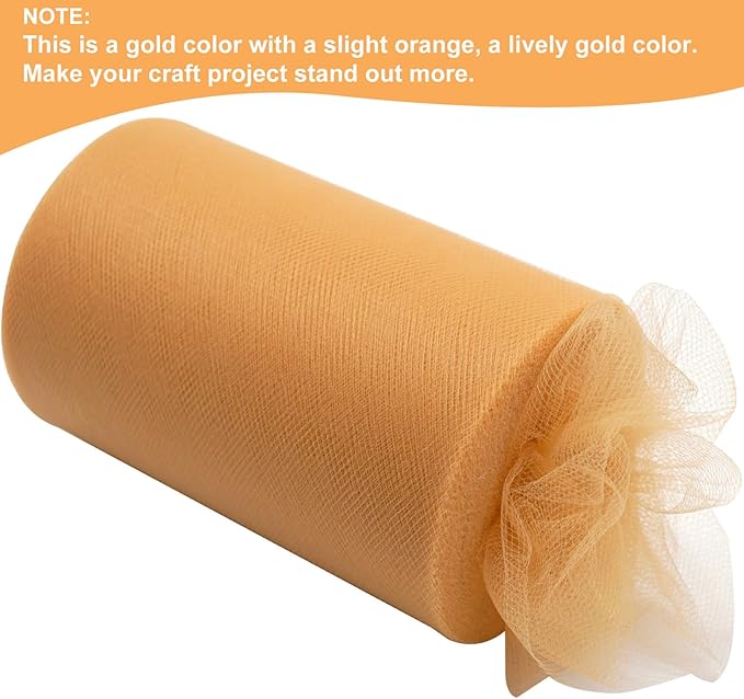 Gold Tulle Fabric Rolls 6 Inch by 100 Yards Fabric Spool Tulle Ribbon - Image 3