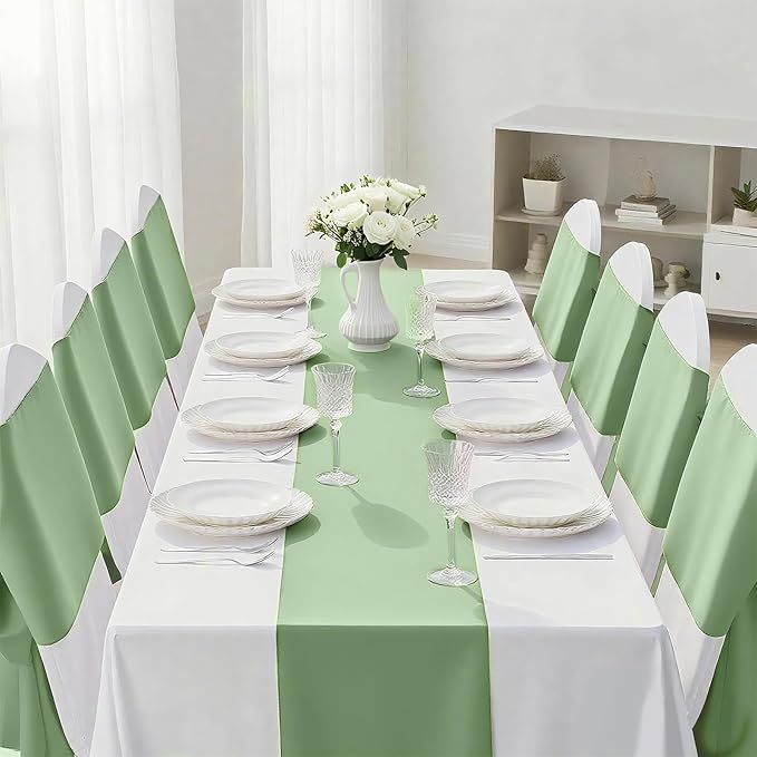 20 Pack Sage Green Satin Table Runner 12x108 Inches Long, Bright Silky Smooth - Image 3