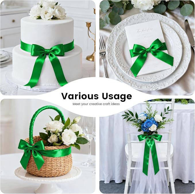 1-1/2 Inch 100 Yards Satin Ribbon Green, Solid Color Fabric Ribbon - Image 7