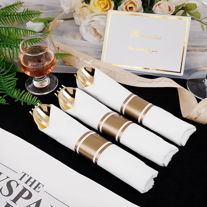400PCS Pre Rolled Gold Plastic Silverware Sets - Image 6