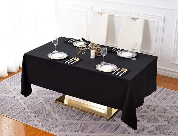 Surmente Black Tablecloth 60 x 102-inch Rectangular Polyester Table Cloth - Image 6