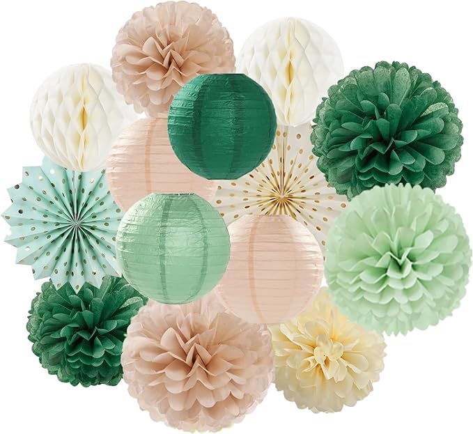 Olive-Sage Green Champagne-Gold Party-Decorations Lanterns by OURUOLA