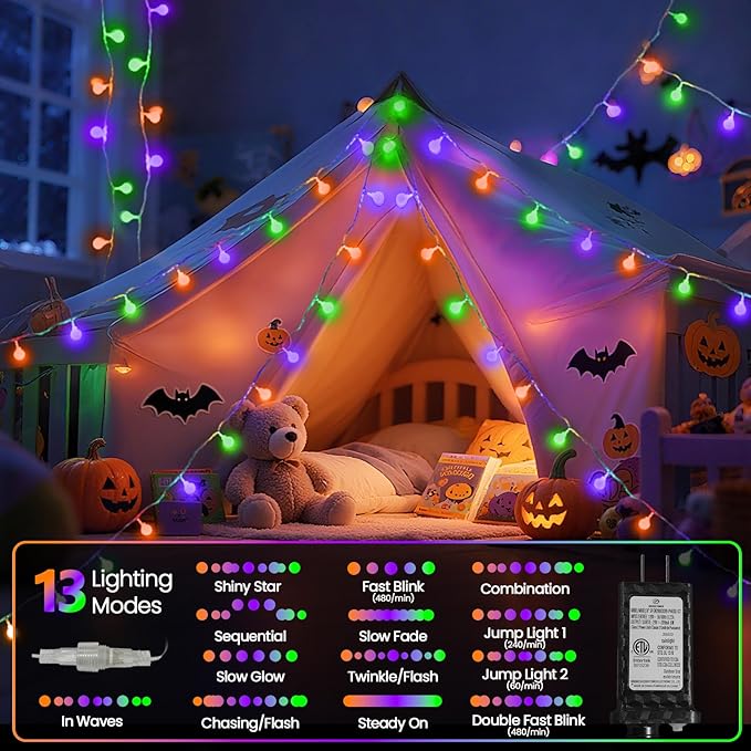 Connectable Orange Purple and Green Halloween Lights Outdoor Indoor - 43FT - Image 4