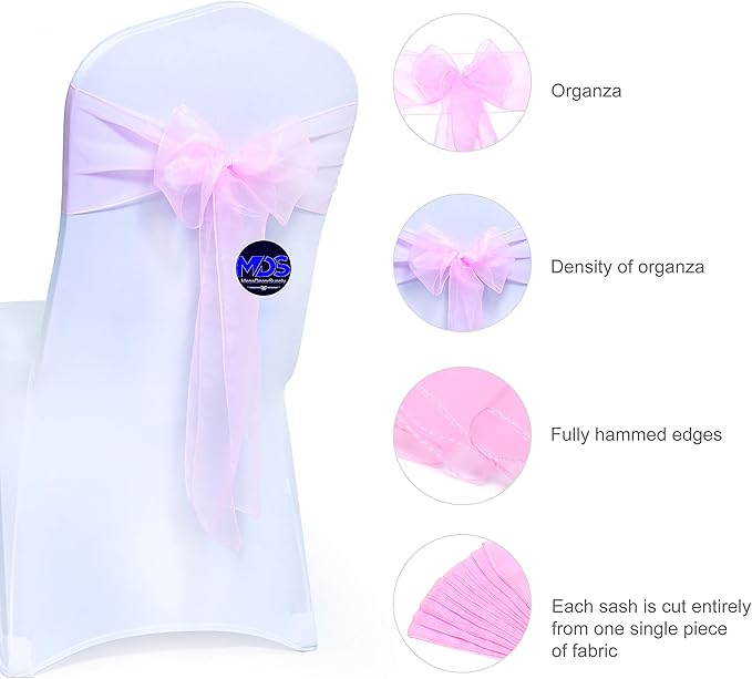 MDS Pack of 200 PCS Organza Chair Sashes Wider Dining Chair Bows Ribbon Tie Back - Image 2