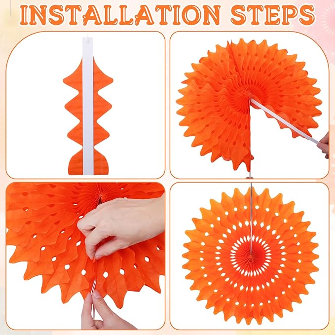 Outus 12 Pcs Hanging Honeycomb Paper Fans Sets, Fiesta Pastel Party Decorations - Image 7