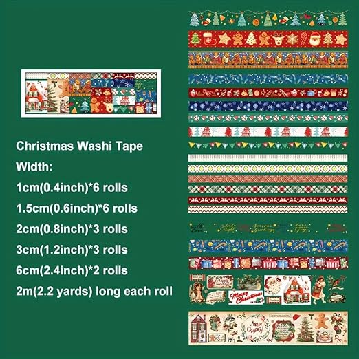 20 Rolls Christmas Theme Washi Tape Set, Writable Decorative Tapes - Image 2