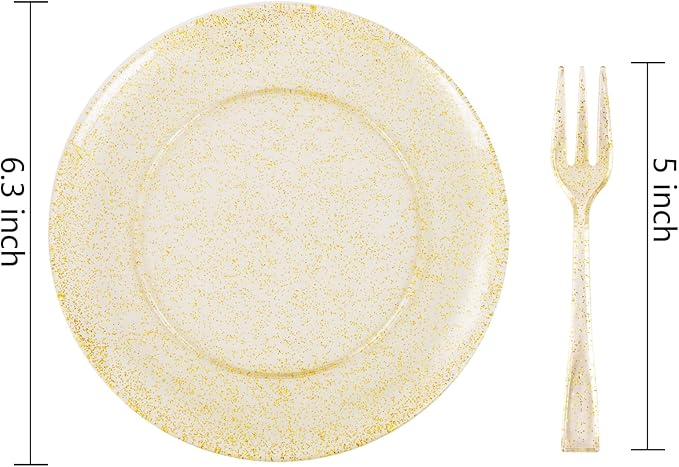 Festiva 200Pcs Gold Glitter Dessert Plates 6.3" - Image 2