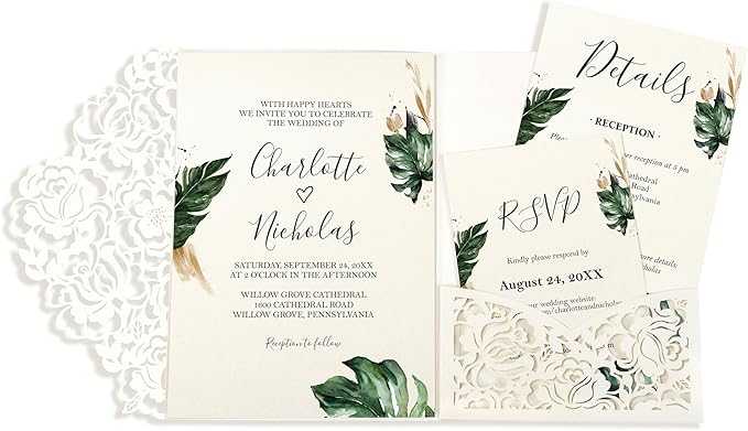 DORIS HOME 50pcs Laser Cut Wedding Invitation Pockets by DorisHome