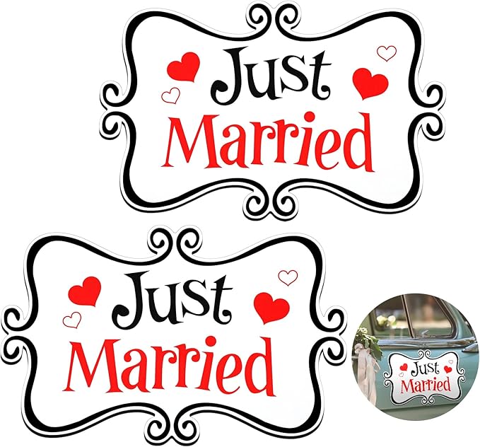 2 Pcs Large Just Married Car Decorations Just Married Car Magnets Sign by Flutesan