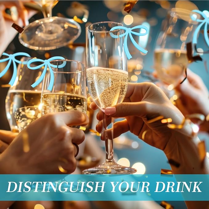 50 Pcs Bows Drink Tags Coquette Bow Wine Glass Charms Acrylic Bowknot Drink Tag - Image 4