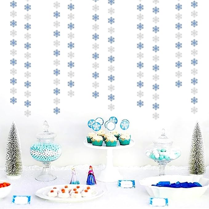 Snowflake-Snow Blue-Silver Christmas Party-Decoration Garland - 52ft Winter - Image 4