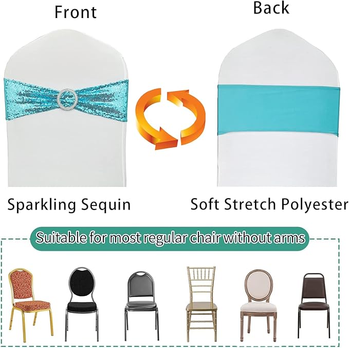25 Pcs Chair Sashes Sequin Stretch Chair Bands Spandex Polyester Bows - Image 4