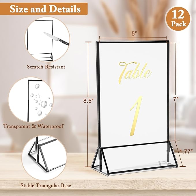 Floroom 12 Pack 5x7 Inch Clear Acrylic Sign Holders, Double-Sided Black Display - Image 2