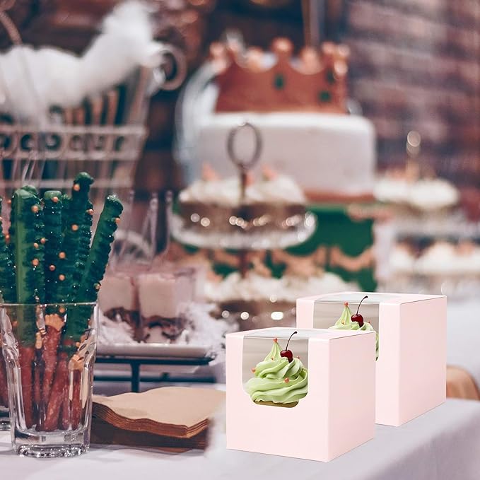JCD 70 packs Pink Cupcake Boxes Individual Cupcake Container 3.5" x 3.5" x 3.5" - Image 7