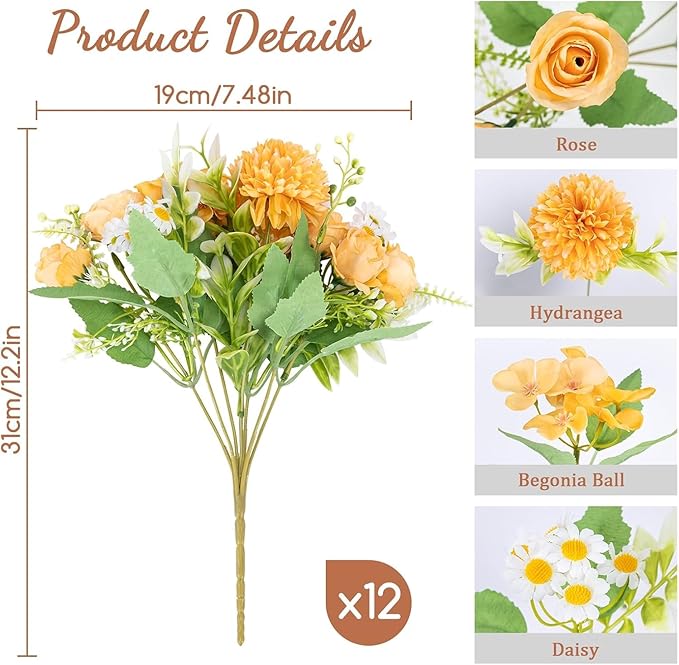 12 Packs Peonies Artificial Flowers, Silk Artificial Peonies Flowers Fake Peony - Image 3