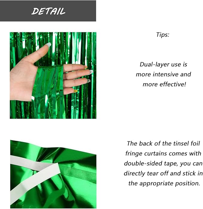 Green Foil Fringe Curtain 3.3×8.3FT 6 Packs, Metallic Tinsel Curtains Party - Image 3