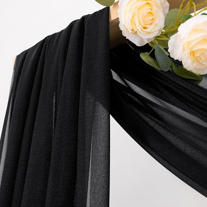 MLMC Black Wedding Arch Draping Fabric 4 Panels 29" x 20 FT Extra Long Gauze - Image 2