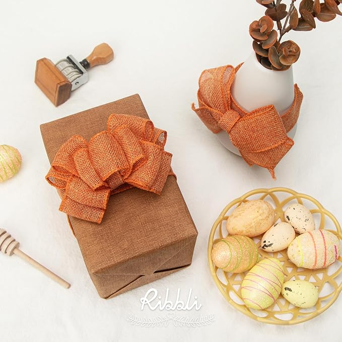 Ribbli Orange Burlap Wired Ribbon, 1-1/2” Inch x Continuous 20 Yard, Big Bows - Image 3