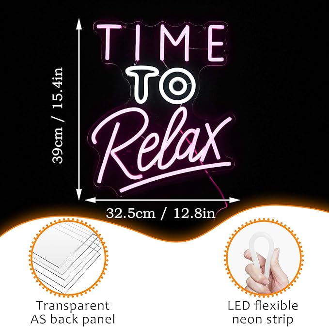 Time To Relax Neon Sign Pink White Letter Led Neon Lights Wall Decor Dimmable - Image 4