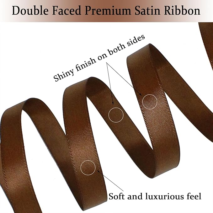 Brown Satin Ribbon Double Faced Satin 1/2 inch x 55 Yards Polyester Ribbon - Image 3