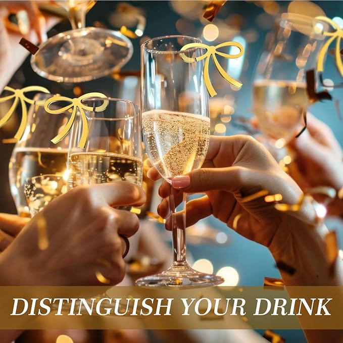 50 Pcs Bows Drink Tags Coquette Bow Wine Glass Charms Acrylic Bowknot Drink Tag - Image 4