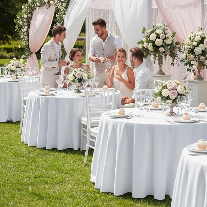 Fitable 6 Pack White Round Tablecloths - Image 7