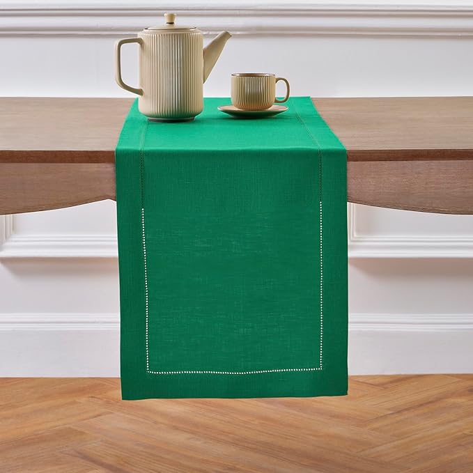 Solino Home Linen Hemstitch Table Runner 108 Inches Long by SolinoHome