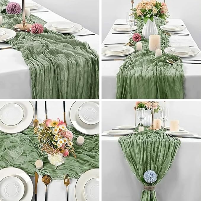 10 Pack Sage Green Cheesecloth Table Runner -21*120Inch Long Boho Wedding Table - Image 6