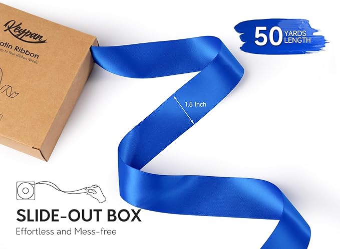 Royal Blue Satin Ribbon 1-1/2 Inch x 50 Yards Double-Faced Ribbons - Image 2