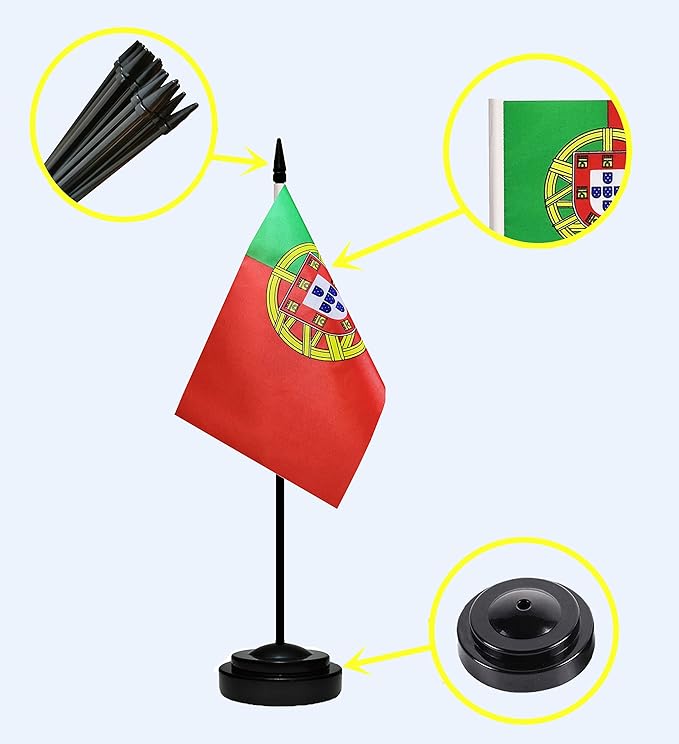 Portugal Portuguese Deluxe Desk Flag Set Small Mini Miniature Portugal - Image 2